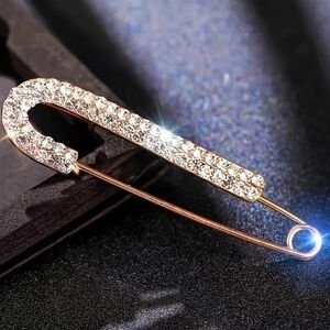Rhinestone Gold Safety Pin Brooch Pin